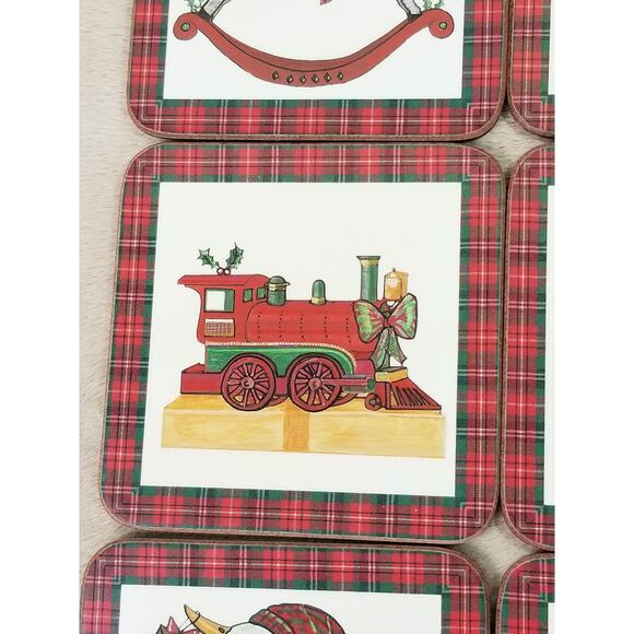 Christmas Pimpernel Coasters Tartan Holiday w/ Box Made England x6 Vtg - Picture 5 of 15